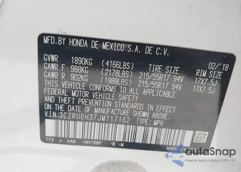 2018 Honda Hr-V Lx from USA, damaged, VIN 3CZRU6H37JM717162